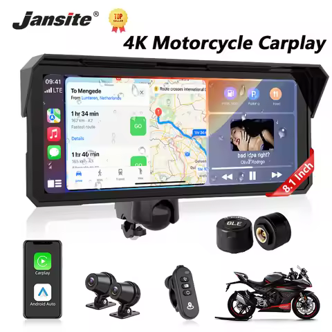 8.1 inch Motorcycle DVR 4K+1080P Dual Lens Moto GPS Navigation IPX7 Waterproof IPS Display Wireless 