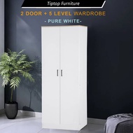 2 Pintu Doors Layers (Almari Putih Kabinet Kayu Pakaian Baju) Wooden Wardrobe Cabinet / Almari Baju 180cm height