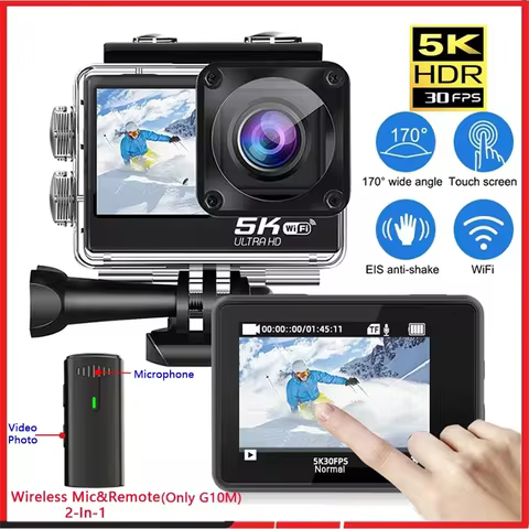 G10 Action Camera 5K 4K60FPS EIS 48MP Wi-Fi Dual Screen 170D 8X Zoom Pre Record 30M Waterproof Sport
