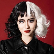 Film Cruella De Vil Heroine Black White Short Party Heaear Curly Hair Anime Hundred and One Dalmatia