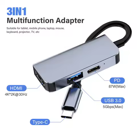 Hub Usb C to HDMI-compatiblCharging Port 100W Thunderbolt 3 Output USB 3.0 Port Multiport Adapter La