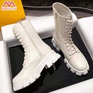 MBeauty Martin Boots Women 'S Thin Thick-Soled Heightened Lace-Up Ankle Boots All-Match Retro ส้นหนา Mid-Tube รถจักรยานยนต์ Boots