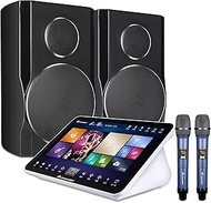 Karaoke System Set, InAndOn 15.6 inch Capacitive Touch Screen with Speaker and Wireless Microphones, YouTube, iCloud Song Update, Real-time Score, KTV Machine Fit for Bar Home Party, 4T