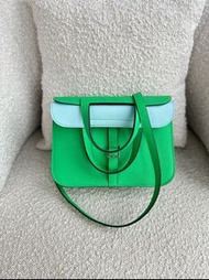 Hermès Halzan 25 Vert Comics/ Bleu Zephyr Clemence Palladium Hardware