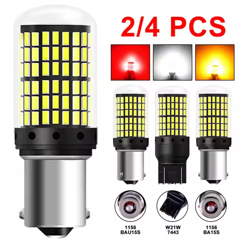 2/4 PCS T20 7443 P21W 1156 BA15S PY21W BAU15S LED Bulbs Canbus 12V 17W 144SMD White Car Turn Signal 