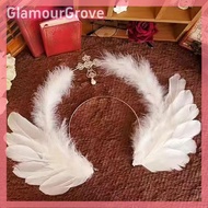 [GlamourGrovE] 1 Set White Wings Feather Lolita Goddess Halloween Christmas Costume Accessory For Wo