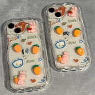 Suitable for IPhone 11 12 Pro Max X XR XS Max SE 7 Plus 8 Plus IPhone 13 Pro Max IPhone 14 15 Pro Max Transparent Phone Case with Rabbit Carrot Accessories Cute Animal Design