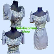 ♞Modern filipiniana midi dress for graduation or for sponsor dress