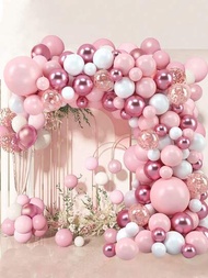 127入組粉白色氣球橡膠鏈,生日婚禮派對房間牆壁裝飾氣球,氣球組拱門套裝