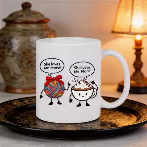 She Loves Me More" Coffee vs Tea Mug – Funny Ceramic Cup for Her, Valentine's Wife Girlfriend Gift, 