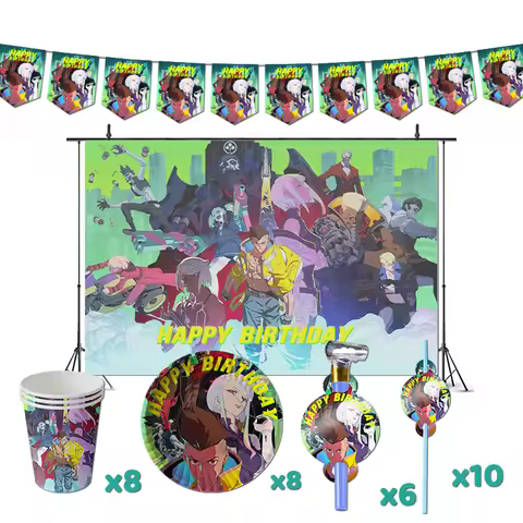 Cyberpunk Edgerunner Birthday Party Decorations TV Series Theme Supplys Banner Cups Plates