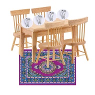 G0lden&Mang0 22Pcs Dollhouse Furniture Set, 1/12 Dollhouse Decoration 1Pc Wooden Dining Table and 4P