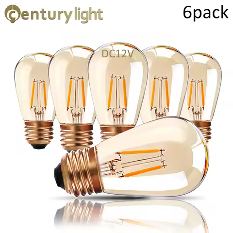 E27 LED Bulb Low Voltage DC 12V ST45G Edison Light Bulb DC12V 1.5W S14 Solar String Light Replacemen