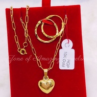 10K Heart with Paperclip Chain Necklace and Diamond Cut Loop Earrings Set