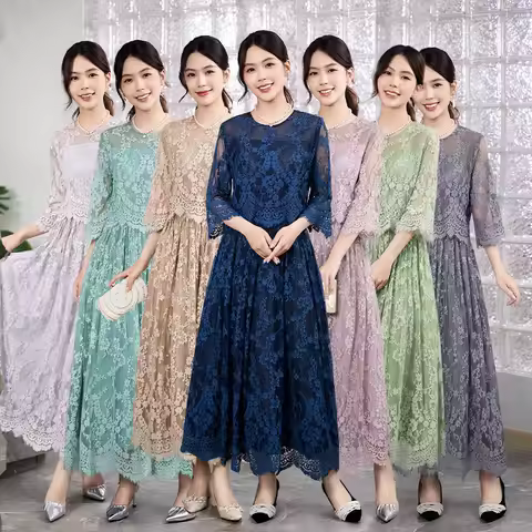 Lace Long Mother Of The Bride Dress Navy Blue Graceful Plus Size Mother Of The Bride Gown