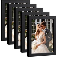 HappyHapi 4x6 Picture Frame Set of 5, Black Frames Display Photo 3.5x5 with Mat or 4x6 without, Gall