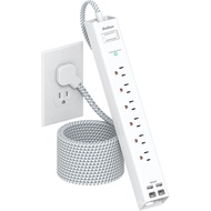 Extension Cord 10 ft - Long Power Strip Surge Protector, 6 AC Outlet 4 USB (2 USB C), Flat Plug, Wal