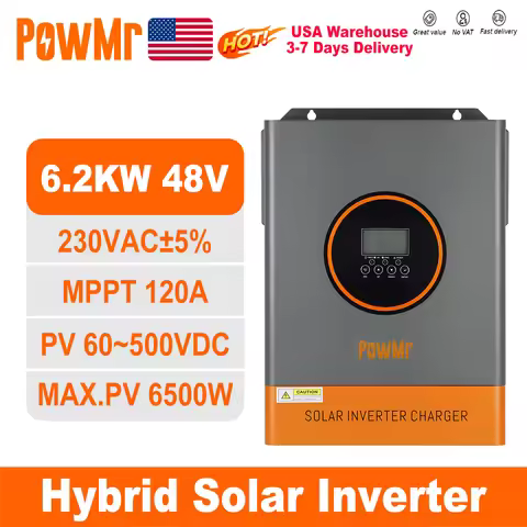 PowMr USA 6.2KW 48V Hybrid Solar Inverters 220V Pure Sine Wave With MPPT 120A Solar Charge Controlle