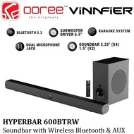 VINNFIER HYPERBAR 600BTRW PEMBESAR SUARA SOUNDBAR WITH 6.5" WIRELESS SUBWOOFER KARAOKE BLUETOOTH TV 