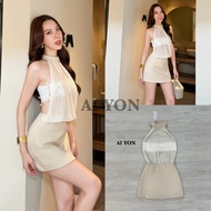 AY011 AIYON BRAND Round Neck Dress Front Top Light Color Fabric See-Through Inside Lace Tube [2PM]