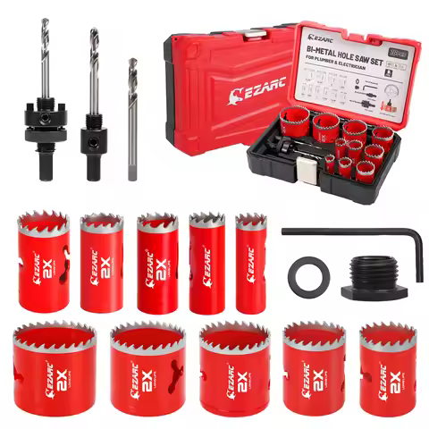 16PCS Hole Saw Set - 19-64mm Bi-Metal Hole Saw, Mandrels Drill Bits Installation Plate Hex Key, for 