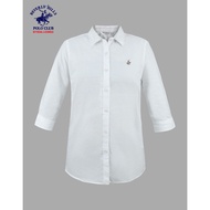 Beverly Hills Polo Club Women`s Soft Cotton Oxford Blouse in White RTX1805