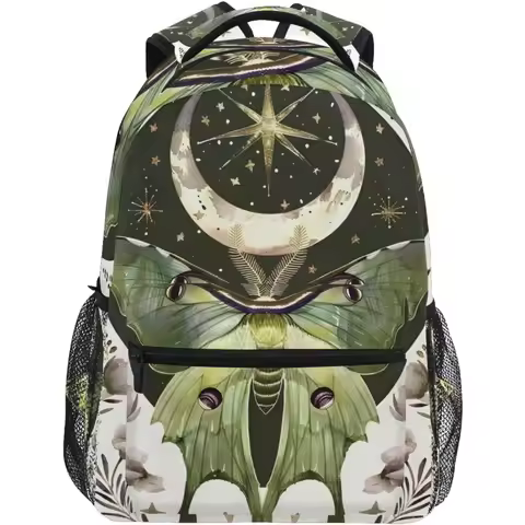 Moth Moon Backpacks For Girls Elementary School Bag Kids Bookbag Personalized Travel Daypack 3rd 4th