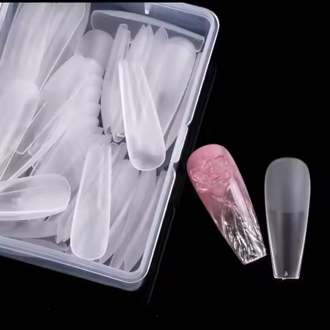TSZS 50pcs/box Single Size Full Cover Nail Tips Long Short Clear Acrylic Matte False Nail Tips Art S