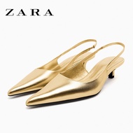 ZARA new women's shoes gold metal high-heeled shoes with pointed shoes cat heel sandals women