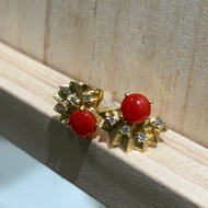 18k金天熱阿卡紅珊瑚耳釘