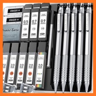 Four Candies Metal Mechanical Pencil Set 2 Pcs (0.5mm & 0.7mm), HB Leads, Eraser/Case, Black/Silver