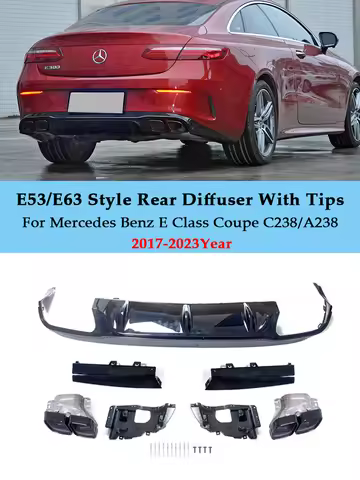 E63 E53 Look Style Rear Bumper Lip Diffuser Spoiler With Exhaust Tips For Benz E Coupe C238 E300 Spo