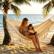 Double Hammock with Hanging Ropes And Elegant Tassels 86.6 X 59 Portable Hammock for Patio Backyard 