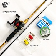 Bộ Cần Câu MSX Ánh Kim Máy Ngang LK201 Combo Cần Câu Cá Carbon Kèm Dây Dù X8 100M Và Hộp Mồi Lure