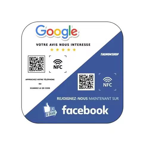 2-in-1 Social Media Sign Google Review Instagram Facebook Acrylic Sign NFC Tap or Scan Google Review