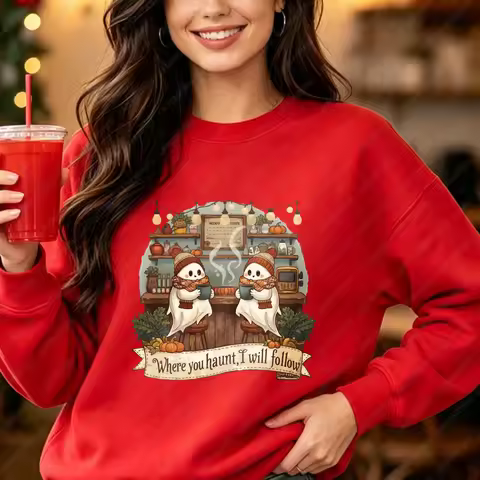 Where You Haunt I Will Follow Ghost Diner Sweatshirt Funny Coffee Shirt Autumn Winter Preppy Trendy 