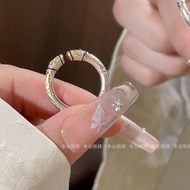 Pure Silver 999.9 Lucky Words Gold-Painted Sterling Silver Ring Female Enamel Lucky Cat Safe Happy R