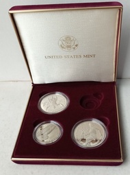 美國1996年阿特蘭大奧運會紀念銀幣共3枚全新（有盒有證書）