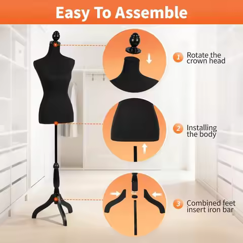 Female Dress Form Mannequin Adjustable Height 60 to 67 Inches Display Torso Body with Tripod Stand B
