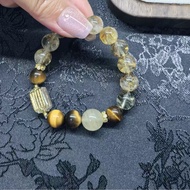 [Taifu] Gelang Kristal Menara Kuning Semula Jadi dengan Kuarza Berjalur dan Batu Mata Harimau, Gelan