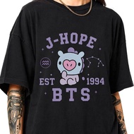 Baju Kaos BTS Vintage Shirt Cartoon BT 21 V Jimin Suga Jin RM Jhope Jungkook T Shirt Cooky Zodiac Te