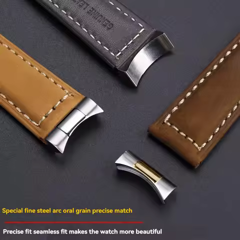 22mm Curved End Link With Retro cowhide Strap Set For TUDOR M79360.M79363 Stainless Pin buckle Watch