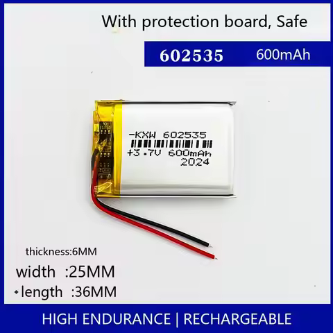 602535 600mAh 3.7V Rechargeable LiPo Battery Lithium Polymer Cell Pack GPS Bluetooth Smart Watch DIY