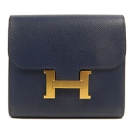 HERMES Epsom皮革Constance Compact Wallet錢包Bleu Saphir