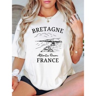 Women'S "Bretagne" Graphic Tee - Casual Crew Neck, Short Sleeve, Soft & Knit Top with "Atlantic Oce