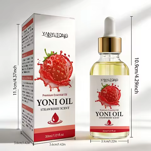 30ml Yoni Oil, Strawberry Scented, Natural & Plant-Based, PH Balance, Odor Eliminator, Feminine Care