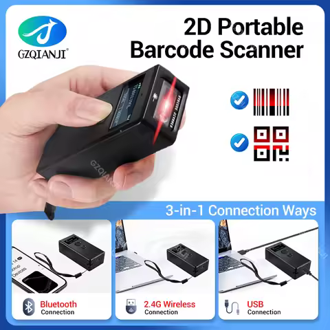 LCD Screen Bluetooth 2D Barcode Scanner with Display Support Mobile Phone iPad Wireless Barcode Read