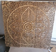 Natural Light Brown Color Lotus Wooden Carved panel 90 x 90 Cm Mandala Wood Carving Plaque Wall Art 