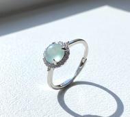 冰種天空藍翡翠蛋面戒指 925純銀 | 天然翡翠A貨 | 送禮