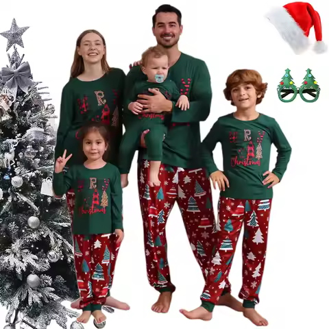 2025 Family Matching Christmas Pajamas Set Cotton Fashion Mother Daughter Loungewear Xmas Sibling Co